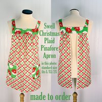 Swell Christmas Plaid Pinafore with no ties, relaxed fit smock with pockets fits L/XL/2X, Christmas baking apron, made to order