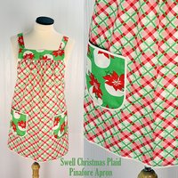 Swell Christmas Plaid Pinafore with no ties, relaxed fit smock with pockets fits L/XL/2X, Christmas baking apron, made to order