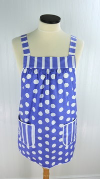 Violet Polka Dot Pinafore with no ties (straps go straight over shoulders) relaxed fit smock with pockets, fits L/XL/2X, ready to ship