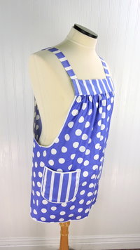 Violet Polka Dot Pinafore with no ties (straps go straight over shoulders) relaxed fit smock with pockets, fits L/XL/2X, ready to ship