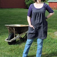 XS - 5X Natural LINEN Pinafore Apron with no ties (straps go straight over shoulders) Washed Linen Relaxed Fit Smock with pockets NEW colors