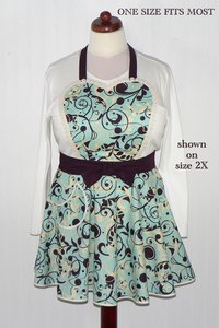 Aqua Swirl Twirly Skirt Apron with heart bib, vintage-style kitchen apron, diner style accessory, hostess apron, ready to ship