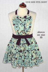 Aqua Swirl Twirly Skirt Apron with heart bib, vintage-style kitchen apron, diner style accessory, hostess apron, ready to ship