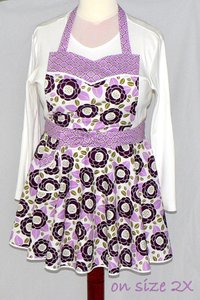 Lilac Bloom Twirly Skirt Apron, flirty kitchen apron; diner style; delightful party hostess accessory, Ready to Ship