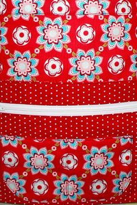 Red and Aqua Teacher Half Apron with money pocket, multi-pocket apron with zipper, Ready to Ship, fits waists up to 40 inches