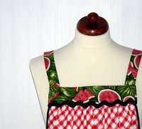 Watermelon Picnic Pinafore Apron with no ties, relaxed fit smock with pockets, retro farmhouse kitchen apron LAST ONE
