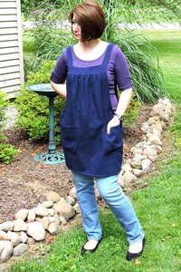 XS -5X Navy Blue Linen Pinafore Apron with no ties, prewashed linen, Relaxed Fit Smock with pockets, handmade after order by Laurie