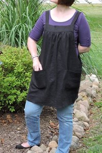Black Linen Pinafore Apron with no ties, Washed Linen Relaxed Fit Smock with pockets, handmade after order XS to  5X Plus Size