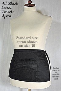 All Black Multi-Pocket Apron (Teacher + Vendor + Gardener + Photographer) Waitress Apron with zipper pocket, 2 sizes