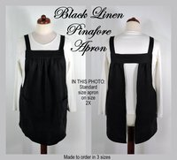 Black Linen Pinafore Apron with no ties, Washed Linen Relaxed Fit Smock with pockets, handmade after order XS to  5X Plus Size