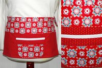 Red and Aqua Teacher Half Apron with money pocket, multi-pocket apron with zipper, Ready to Ship, fits waists up to 40 inches