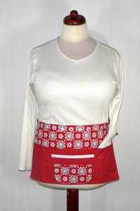 Red and Aqua Teacher Half Apron with money pocket, multi-pocket apron with zipper, Ready to Ship, fits waists up to 40 inches