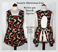 SHIPS FAST~ Santa's Christmas List Retro 50s Smock with no neck ties, H-back apron sits on shoulders, hostess apron fits L/XL ready to ship