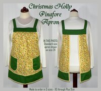 XS- 5X Christmas HOLLY Pinafore Apron with no ties, relaxed fit smock with pockets, holiday entertaining Xmas hostess