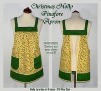 XS- 5X Christmas HOLLY Pinafore Apron with no ties, relaxed fit smock with pockets, holiday entertaining Xmas hostess