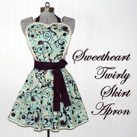 Aqua Swirl Twirly Skirt Apron with heart bib, vintage-style kitchen apron, diner style accessory, hostess apron, ready to ship
