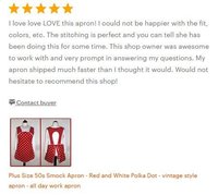 Red and White Polka Dot 50s Smock, relaxed fit apron (h-back apron) made-to-order XS to 4X with pocket options