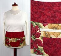 Christmas Floral Multi-Pocket Teacher Apron, Xmas Vendor Apron with money pocket, MADE to ORDER fits waists up to 40"