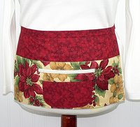 Christmas Floral Multi-Pocket Teacher Apron, Xmas Vendor Apron with money pocket, MADE to ORDER fits waists up to 40"