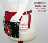 Red Tis the Season Poinsettia Multi-Pocket Teacher Apron, Xmas Vendor Apron with money pocket, Ready to Ship fits waist up to 40"