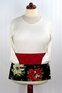 Red Tis the Season Poinsettia Multi-Pocket Teacher Apron, Xmas Vendor Apron with money pocket, Ready to Ship fits waist up to 40"