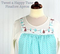 Tweet a Happy Tune Holiday Pinafore with no ties, relaxed fit smock with pockets, Christmas apron fits L-XL-2X ready to ship