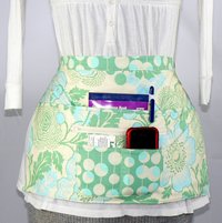 Multi-Pocket Apron with zipper money pocket for waitress, teachers, massage therapists, OOP Amy Butler Green Poppies 2 sizes made-to-order