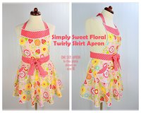 Simply Sweet Twirly Skirt Apron (pink floral apron) party hostess apron not available anywhere else, *one size* ready to ship