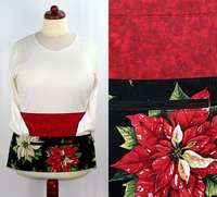 Red Tis the Season Poinsettia Multi-Pocket Teacher Apron, Xmas Vendor Apron with money pocket, Ready to Ship fits waist up to 40"