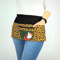 Leopard Print Santa Multi-Pocket Teacher Apron, Christmas Vendor Apron with money pocket, ready to ship fits waists up to 40"