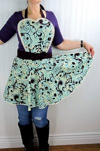 Aqua Swirl Twirly Skirt Apron with heart bib, vintage-style kitchen apron, diner style accessory, hostess apron, ready to ship