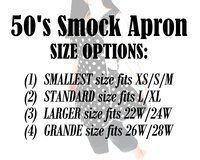 Santa's Christmas List Retro 50s Smock with no neck ties, H-back apron sits on shoulders, hostess apron fits L/XL ready to ship