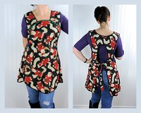 Santa's Christmas List Retro 50s Smock with no neck ties, H-back apron sits on shoulders, hostess apron fits L/XL ready to ship