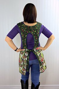 Retro 50s Christmas Smock, Pine Trees and Fences with old Red Trucks relaxed fit H-back apron, fits L/XL ready to ship