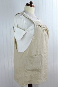 Natural (Sand) Washed Linen Pinafore Apron with no ties, 100% flax linen relaxed fit smock with pockets, handmade after order XS - 5X