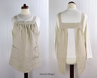 Natural (Sand) Washed Linen Pinafore Apron with no ties, 100% flax linen relaxed fit smock with pockets, handmade after order XS - 5X