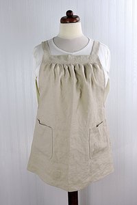 Natural (Sand) Washed Linen Pinafore Apron with no ties, 100% flax linen relaxed fit smock with pockets, handmade after order XS - 5X