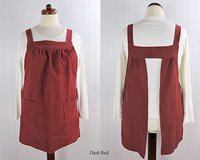 XS - 5X Dark Red Washed Linen Pinafore Apron with no ties, pure flax washed linen relaxed fit smock with pockets, handmade after order