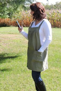 XS - 5X Olive Green Washed Linen Pinafore Apron with no ties, 100% flax linen relaxed fit smock with pockets, handmade after order