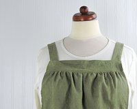 XS - 5X Olive Green Washed Linen Pinafore Apron with no ties, 100% flax linen relaxed fit smock with pockets, handmade after order