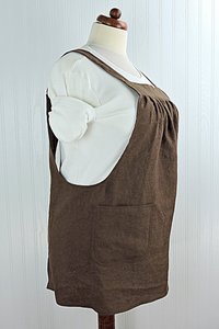 Brown Washed Linen Pinafore with no ties, 100% flax linen relaxed fit smock with pockets, made to order XS - 5X