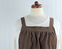 Brown Washed Linen Pinafore with no ties, 100% flax linen relaxed fit smock with pockets, made to order XS - 5X