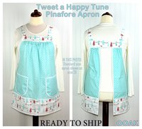 Tweet a Happy Tune Holiday Pinafore with no ties, relaxed fit smock with pockets, Christmas apron fits L-XL-2X ready to ship