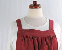 XS - 5X Dark Red Washed Linen Pinafore Apron with no ties, pure flax washed linen relaxed fit smock with pockets, handmade after order