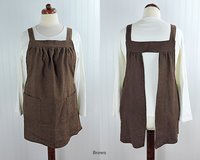 Brown Washed Linen Pinafore with no ties, 100% flax linen relaxed fit smock with pockets, made to order XS - 5X