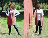 Brown Washed Linen Pinafore with no ties, 100% flax linen relaxed fit smock with pockets, made to order XS - 5X
