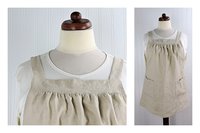 Natural (Sand) Washed Linen Pinafore Apron with no ties, 100% flax linen relaxed fit smock with pockets, handmade after order XS - 5X