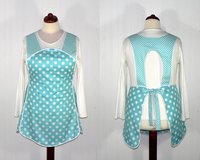 Aqua Polka Dot 50s Smock Apron with no neck ties (H-back style sits on shoulders) XS to 4X with pocket options