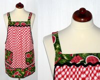 Watermelon Picnic Pinafore Apron with no ties, relaxed fit smock with pockets, retro farmhouse kitchen apron LAST ONE