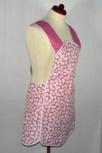 Retro 50s Smock (Daisies and Pin-dots in Pink) hostess apron, H-back style doesn't touch neck, XS - 5X